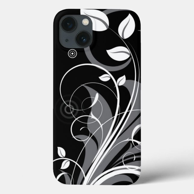 Grey Floral Pattern on Black Case-Mate iPhone Case (Back)