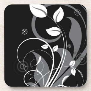 Grey Floral Pattern on Black Coaster