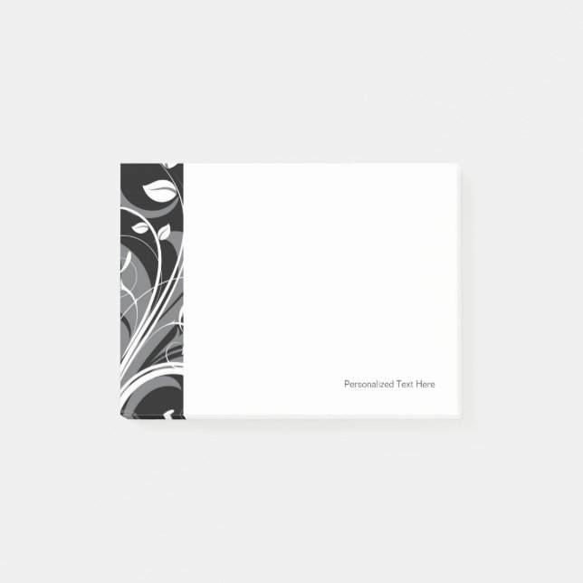 Grey Floral Pattern on Black Post-it Notes (Front)