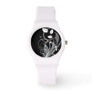 Grey Floral Pattern on Black Watch