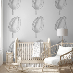 Grey Floral Patterns Tulips Flowers Art Elegant Wallpaper