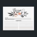 Grey Floral Recipe Card<br><div class="desc">Pretty orange flower Recipe Card.  Front of card has space for the recipe title,  from the kitchen of & ingredients.  The back has prep time & total time with lines for directions.</div>
