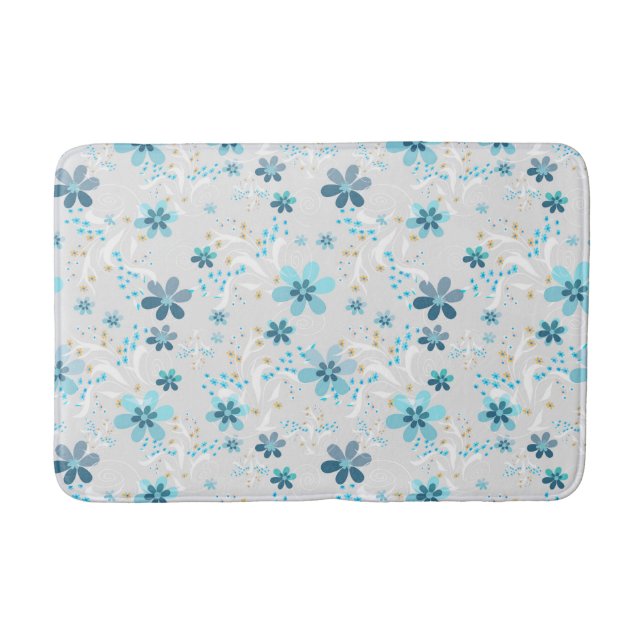 Grey floral , retro , grey , blue bath mat (Front)