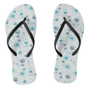Grey floral , retro , grey , blue , elegant jandals