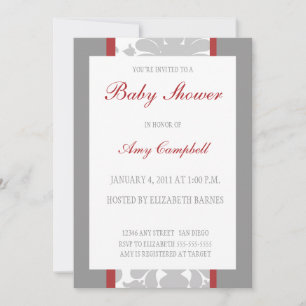 Grey Floral Ribbon Baby Shower Invitation-red Invitation