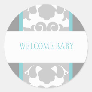 Grey Floral Ribbon Sticker-turquoise Classic Round Sticker