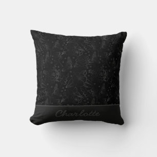 Grey floral seamless pattern personalised name cushion