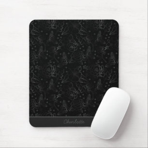 Grey floral seamless pattern personalised name mouse pad
