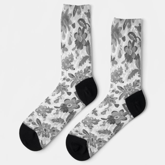Grey Floral  Socks (Left)
