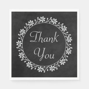 Grey Floral Thank You Black Chalkboard Wedding Napkin