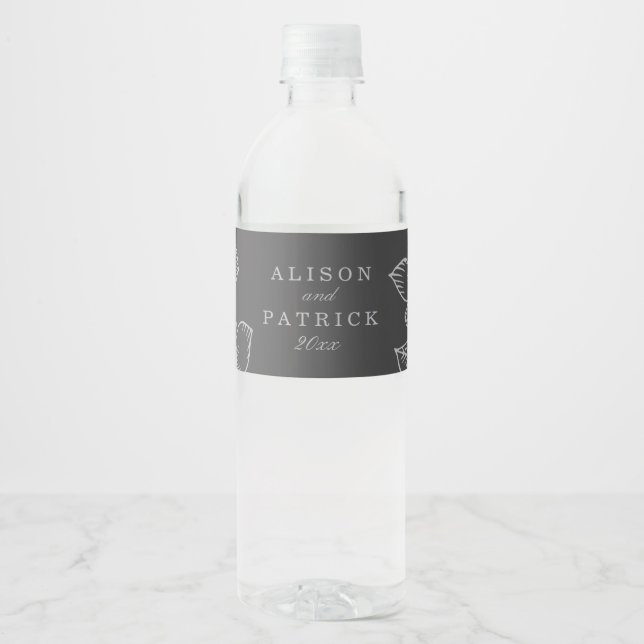 Grey Floral Water Bottle Label (Front)