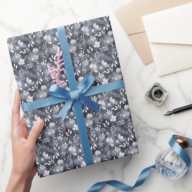 Grey Floral Watercolor Wrapping Paper (Gifting)