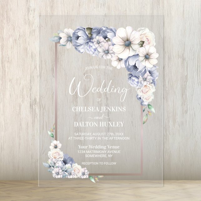 Grey Floral Wedding Acrylic Invitations (Creator Uploaded)