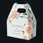 Grey Floral Wedding Collection Favour Box<br><div class="desc">This romantic favour box features soft peach tones and detailed floral illustrations with lush greenery – perfect for summer weddings, rustic garden celebrations, or bridal showers personalised with your names and wedding date. Crafted in the classic gable shape, this box is easy to fold and ideal for small treats, favours,...</div>