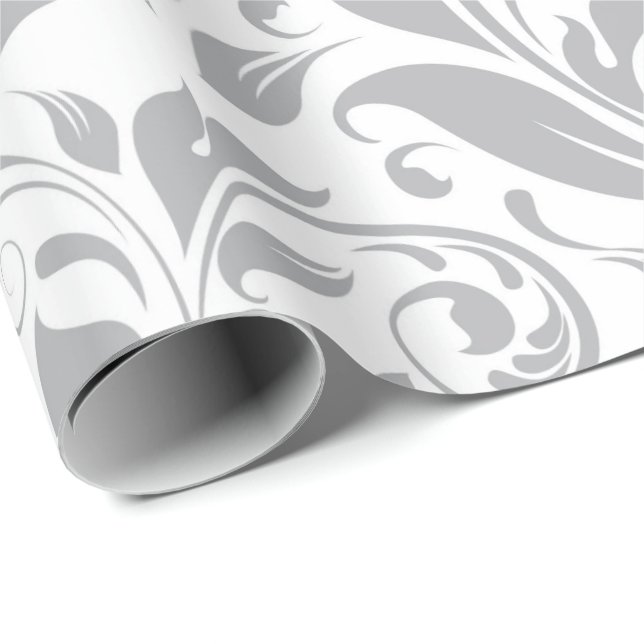 Grey Floral White Leafs Princess Wreath Delicate Wrapping Paper (Roll Corner)