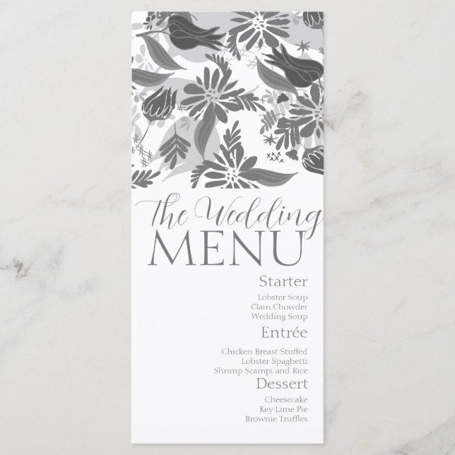 Grey Florals Rose Garden Wedding Menu (Front)
