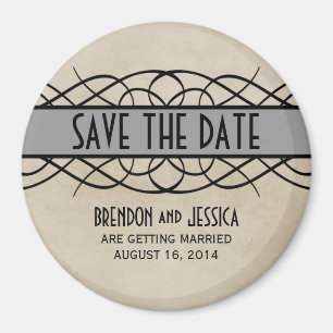 Grey Flourish Border Save the Date Magnet