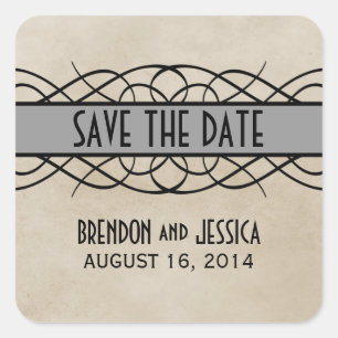 Grey Flourish Border Save the Date Stickers