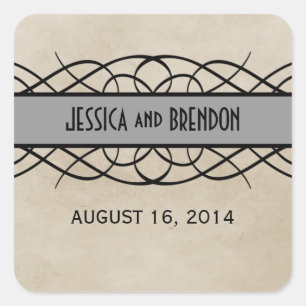 Grey Flourish Border Wedding Stickers