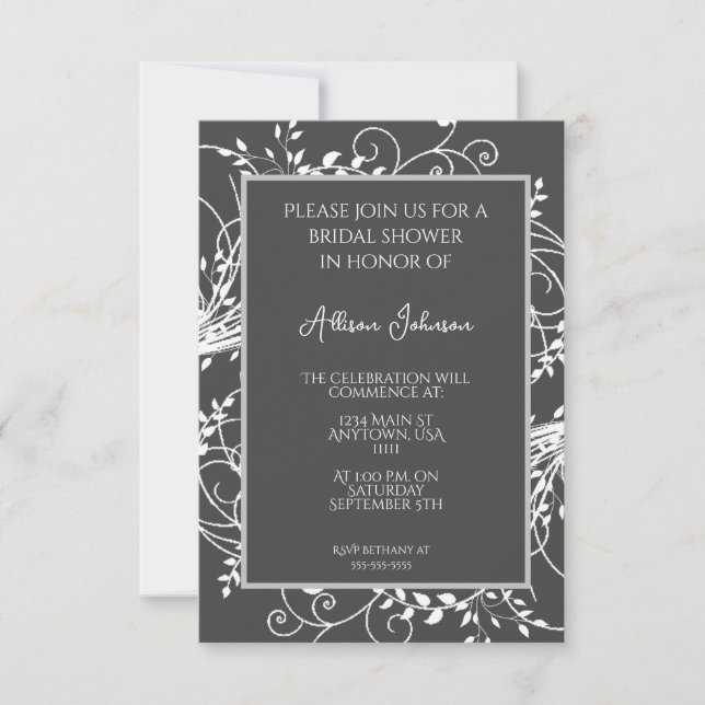 Grey Flourish Bridal Shower Invitation (Front)