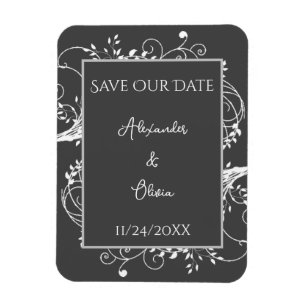 Grey Flourish Save The Date Magnet