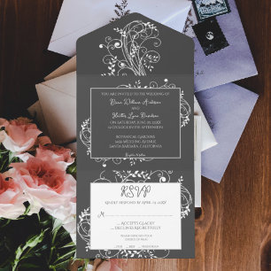 Grey Flourish Wedding All In One Invitation