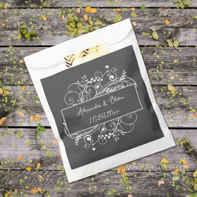 Grey Flourish Wedding Favour Bag (Gray Flourish Wedding Favor Bags)