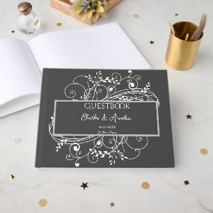 Grey Flourish Wedding Guest Book
