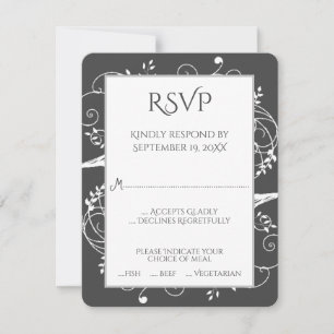 Grey Flourish Wedding RSVP Card