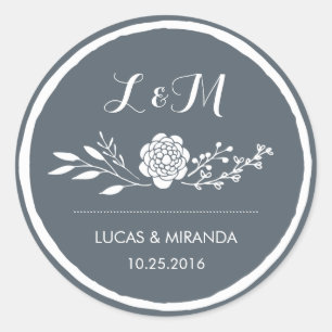 Grey Flower and Leaf Wreath Wedding Favour Sticker