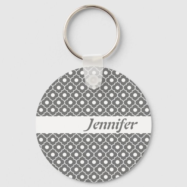 Grey Flower Argyle Pattern Keychain (Front)