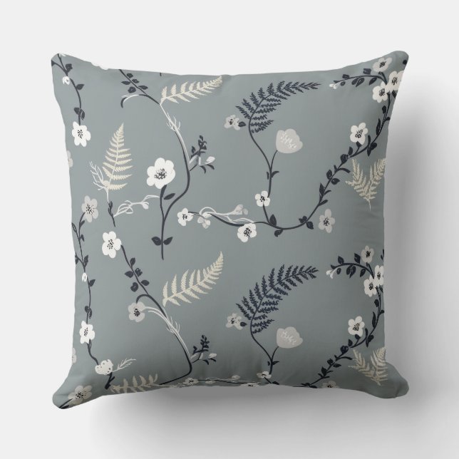 Grey Flower fern Cushion (Back)