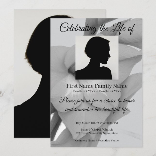 Grey flower memorial invitation (Front/Back)