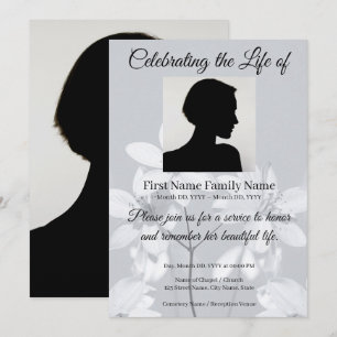 Grey flower memorial invitation