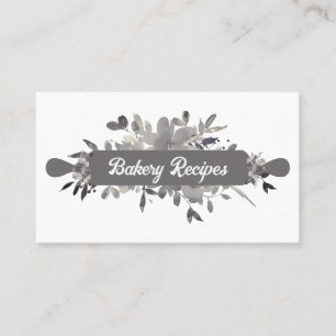 Grey Flower Pastry Chef Homemade Bakery Business Card