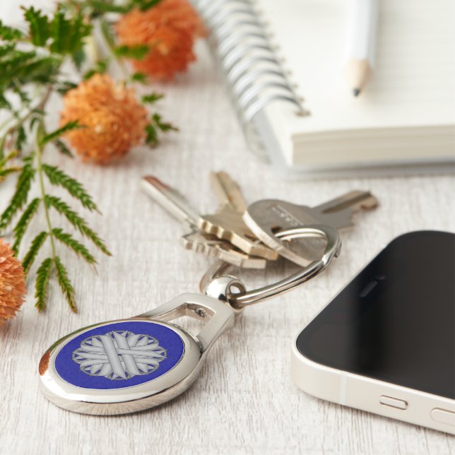 Grey Flower Ribbon by Kenneth Yoncich Key Ring (Side)