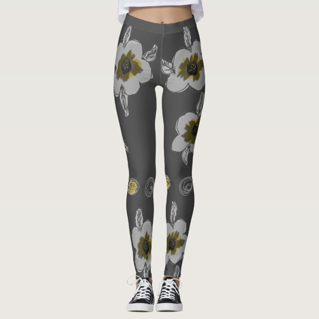 Grey Flowered Print Leggings (Front)