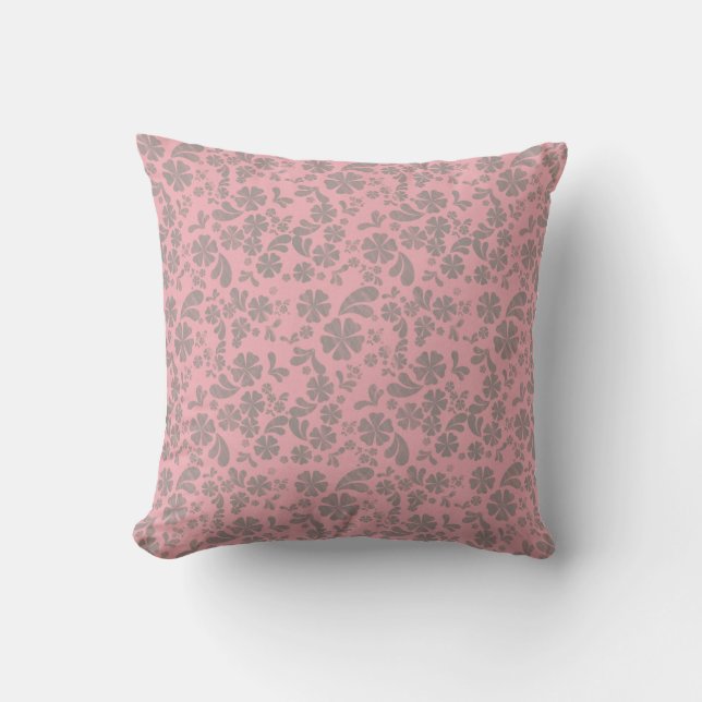 Grey Flowers on Pink MOJO Pillow (Front)