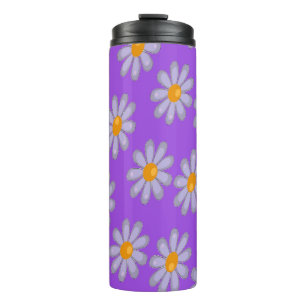 Grey flowers on purple thermal tumbler