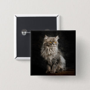 Grey Fluffy Cat  15 Cm Square Badge