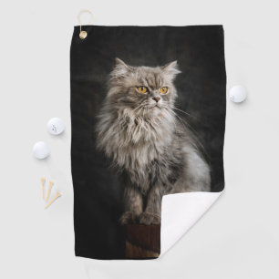Grey Fluffy Cat Golf Towel