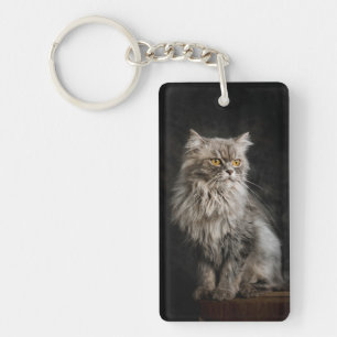 Grey Fluffy Cat  Key Ring