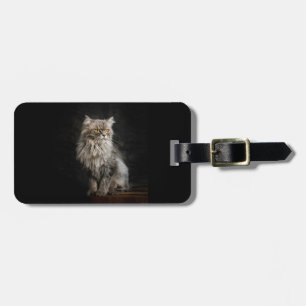 Grey Fluffy Cat Luggage Tag