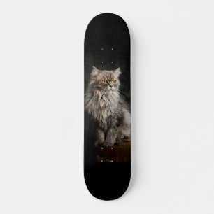 Grey Fluffy Cat  Skateboard