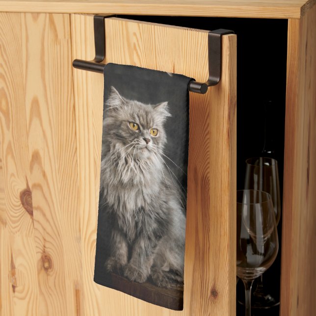 Grey Fluffy Cat  Tea Towel (Thirds Fold)