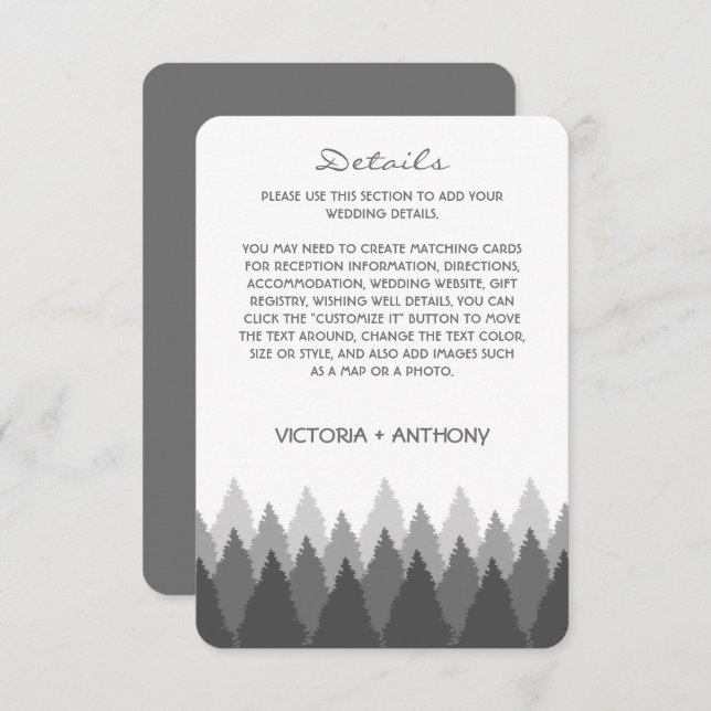 Grey Forest Range Woodland Wedding Detail Enclosure Card (Front/Back)