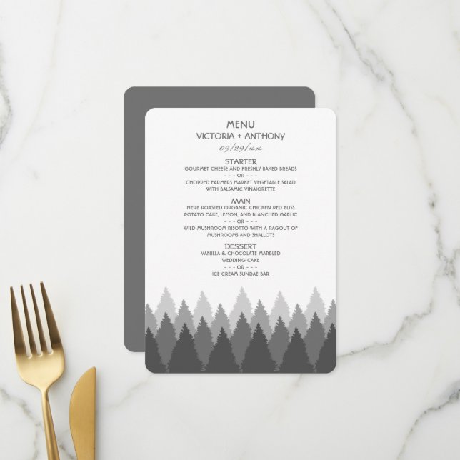 Grey Forest Range Woodland Wedding Menu (Front/Back In Situ)
