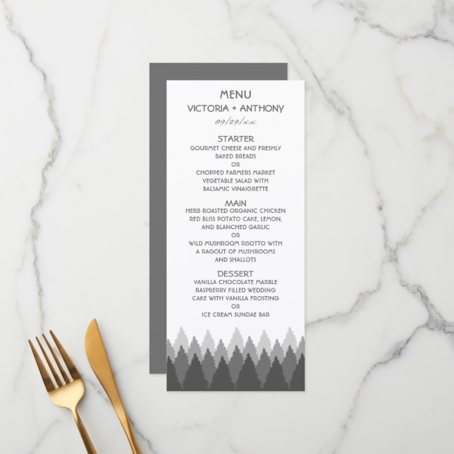 Grey Forest Range Woodland Wedding Menu (Front/Back In Situ)