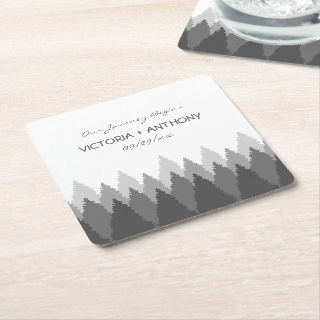 Grey Forest Range Woodland Wedding Square Paper Coaster (Angled)