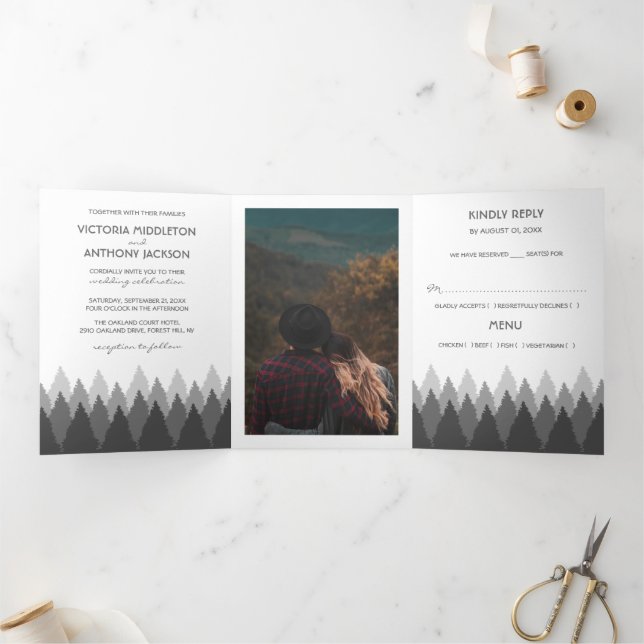 Grey Forest Range Woodland Wedding Suite Tri-Fold Invitation (Inside)